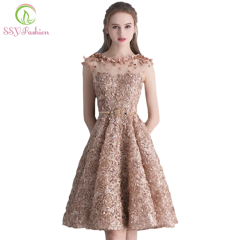 SSYFashion/Новое Элегантное кружевное вечернее платье для невесты банкета простое