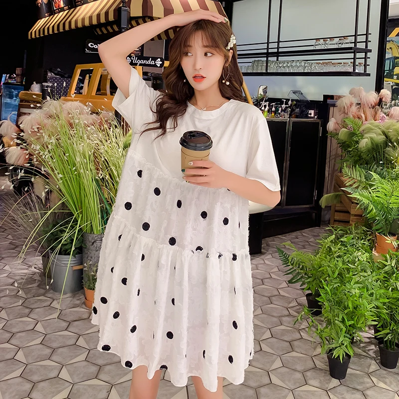 2019 New Arrive Maternity Dress Woman Summer Cute Dot Large Size Dresses Pregnant Clothing MD-01070 | Мать и ребенок