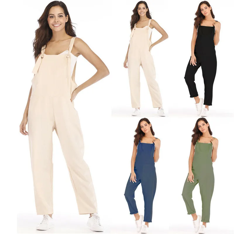 

2019 Women Sleeveless Boho Jumpsuit Romper Summer Holiday Daily Solid Jumpsuit Fashion Lady Sexy Clubwear Wide Leg Pants Outfits