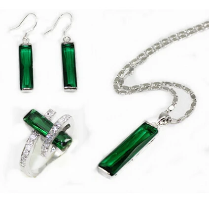 Зеленый твердый 9 карат золотой кулон в виде сердца и ожерелье ювелирный набор из