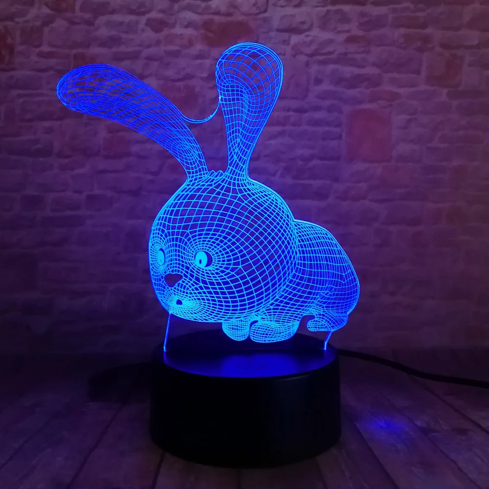 Милый мультяшный кролик 3D светодиодный ночник 7 цветов меняющий цвет настольная