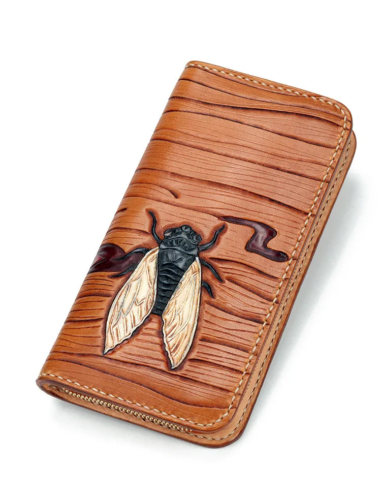 Женские кошельки из натуральной кожи Cicada на молнии, длинный клатч, кошелек из кожи растительного дубления, подарок на день Святого Валентина