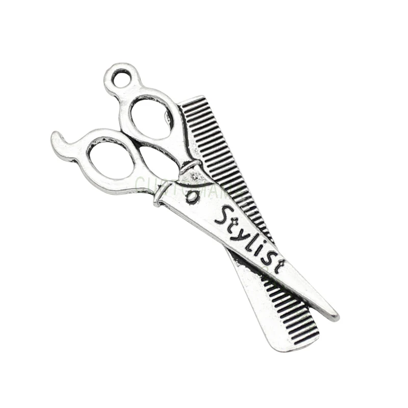 

20 шт., подвеска для парикмахеров в античном серебряном цвете, набор кистей и расчесок, подвеска 52x21 мм