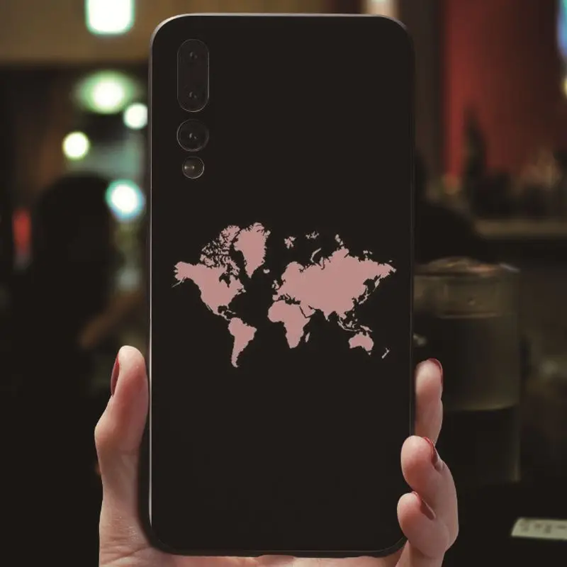 MaiYaCa, розовая карта мира, черный мягкий чехол для телефона iPhone 7, 8, Xr, XS Max, чехол для huawei P9, P10, P20, P20pro, honor 9, 10, V9, V10