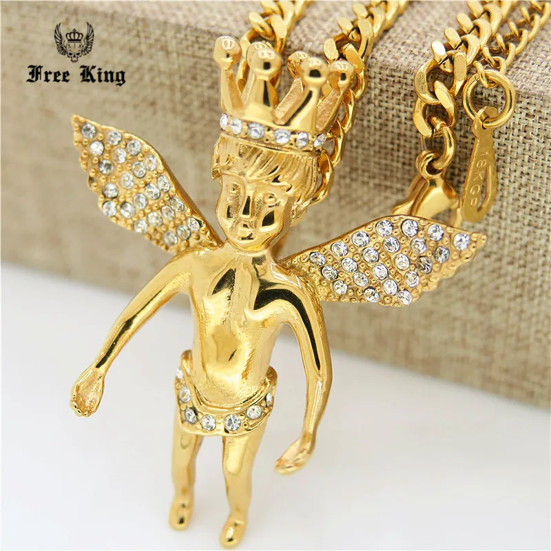 2016 New Hip Hop Iced Out Gold Baby Angel Cherub Micro Pendant 24&quot 27.5&quot Cuban Link Chain Necklace Rap Men Jewelry 16 Design |
