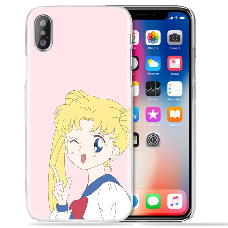 Чехол Sailor Moon Kawai для iPhone XS Max XR X 10 7 7 S 8 6 6 S Plus 5s SE 5 4s 4 5C Прозрачный жесткий пластиковый чехол для телефона аниме Coque