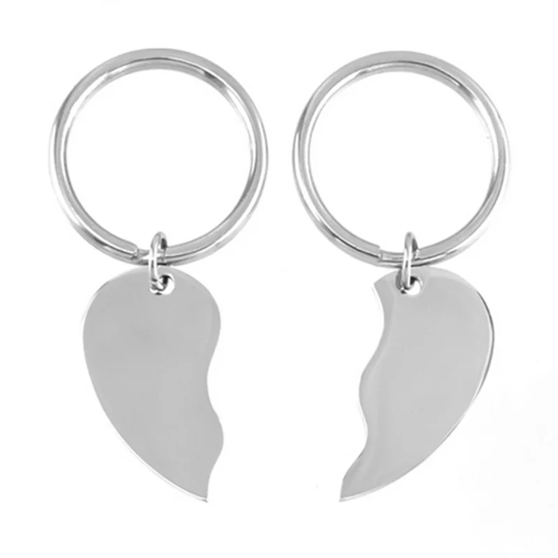 100% Stainless Steel Blank Broken Heart Keychains Metal Split Heart Key Rings Couple Keychain High Polished Wholesale 50 pair