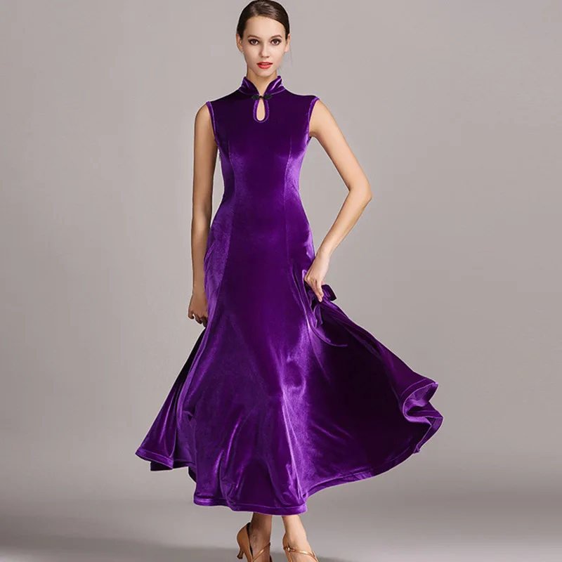 Women ballroom dress colors Violet velvet dance modern costumes waltz competition tango flamenco rumba | Тематическая одежда и