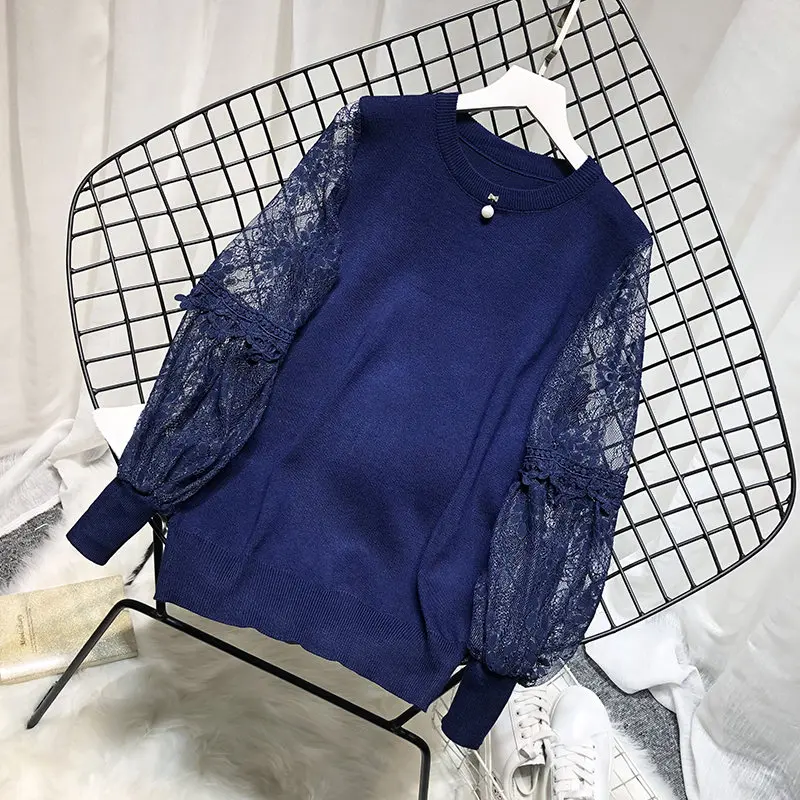 LUOSHA женский осенне-зимний трикотажный пуловер в цветочек с вышивкой 3D кружевом и