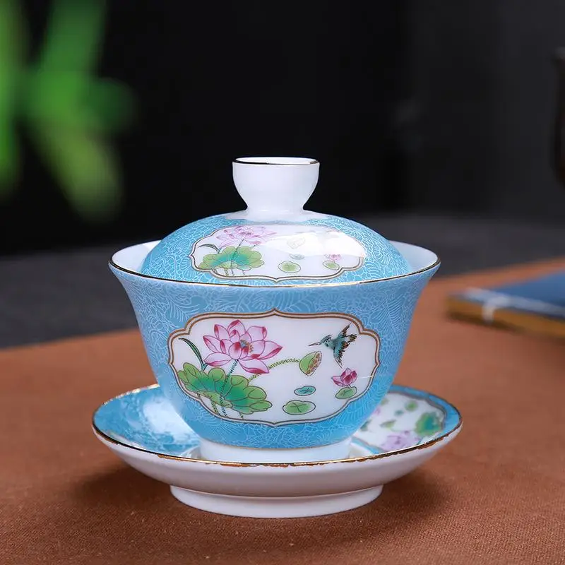 skyblue Керамический чайник Gaiwan, чайная чашка, китайские чайные наборы кунг-фу чайная чашка для путешествий, кухни, столовой, бара, чайная посуда, аксессуары для дома - Color: skyblue