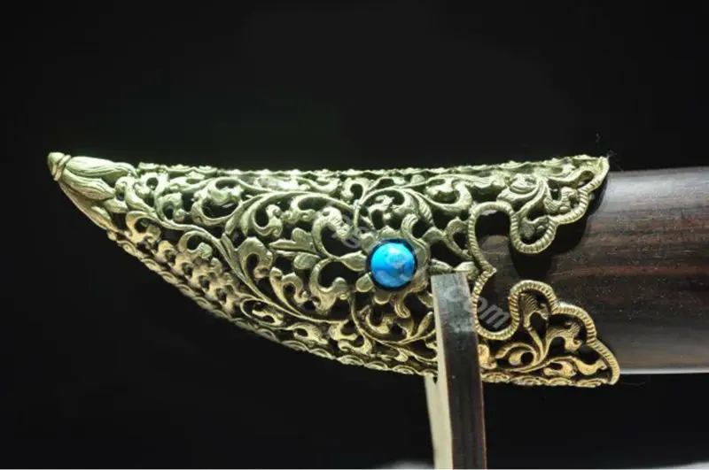 Chinese Han Dynasty Style Longquan Sword Single Groove Steel Ebony Sharp Scabbard Inlayed Blue Stone Hilt Katana Metal gift |