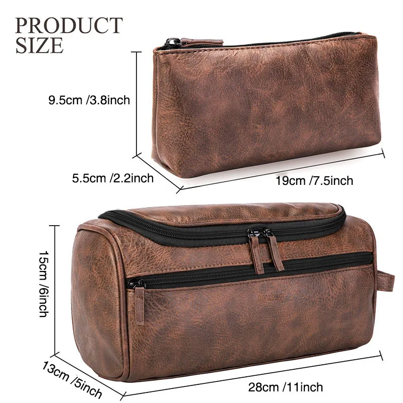 Men Leather Toiletry Bag Portable Women Hanging Travel Big Capacity Makeup Cosmetic Organizer Male Dopp Kit & Shaving Case Pouch | Багаж и