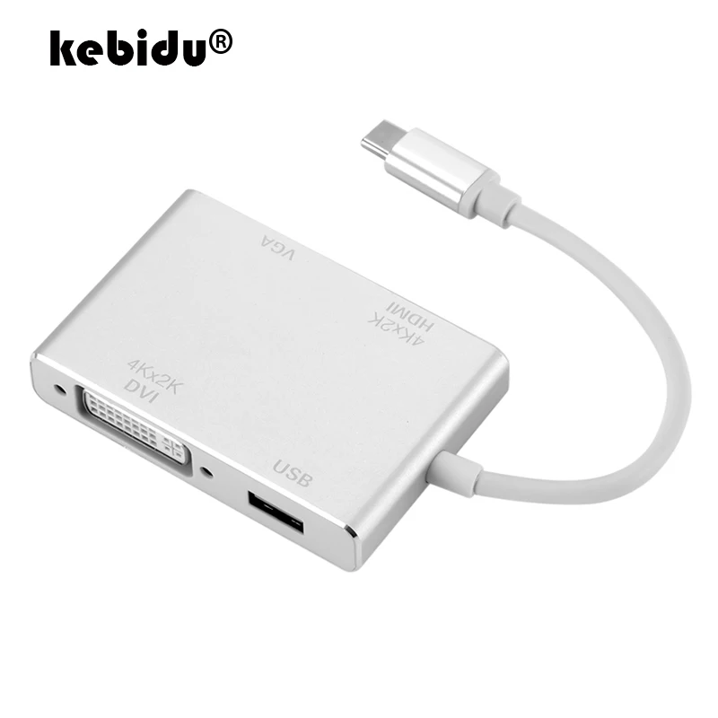 Кабель адаптер kebidu Type C USB папа VGA DVI USB3.0 мама совместимый с HDMI 1080P для нового