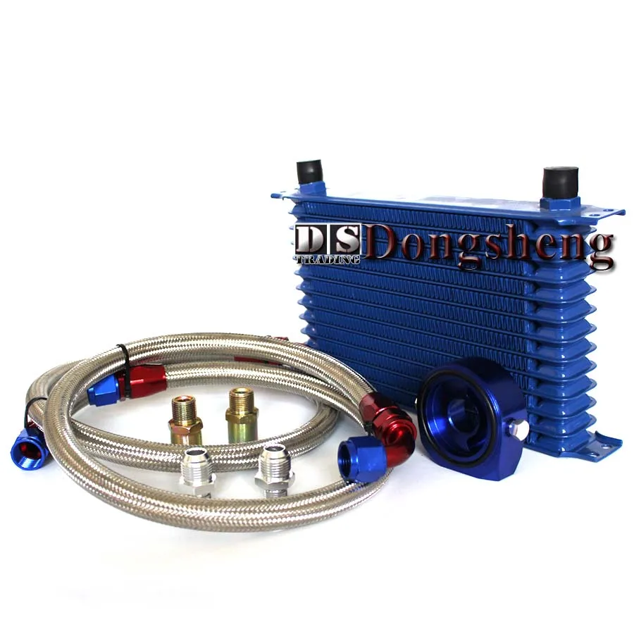 Универсальный маслоохладитель 13 рядов + адаптер для сэндвич-фильтра масла синий