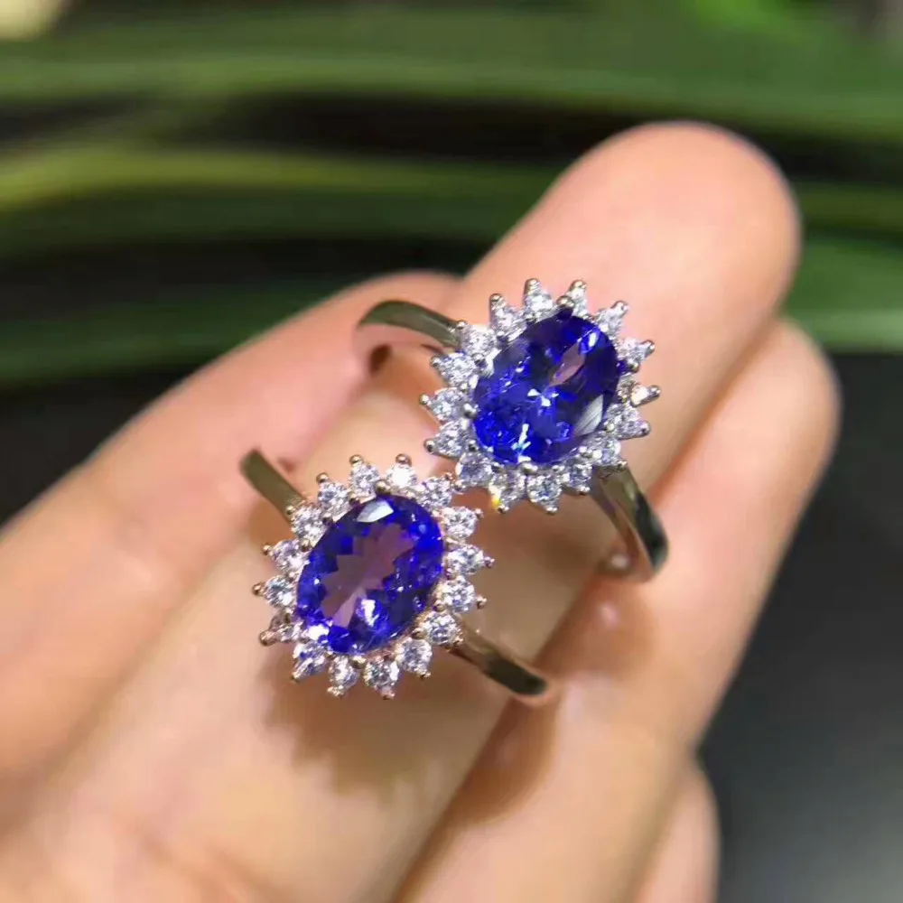 Кольцо женское из серебра 925 пробы с натуральным синим танзанитом|tanzanite stone ring|jewelry