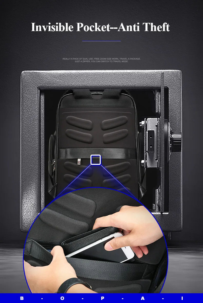 BOPAI, рюкзак из натуральной кожи, многофункциональный, с USB зарядкой, противоугонная сумка для ноутбука, 15,6 дюймов, мужской рюкзак для ноутбука, рюкзак для путешествий