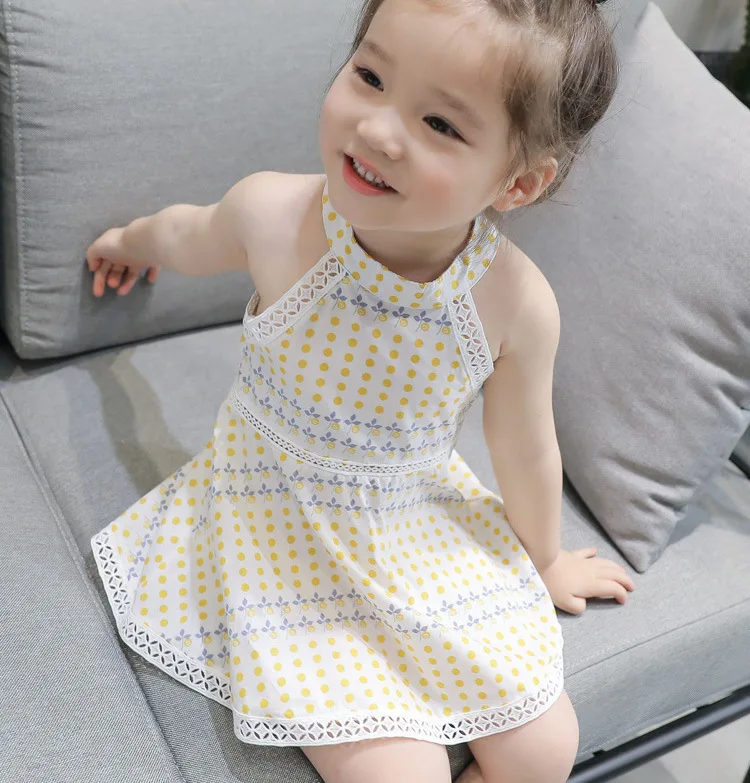 

Летнее кружевное платье для девочек, детское хлопковое платье без рукавов с принтом, детская одежда, 2019
