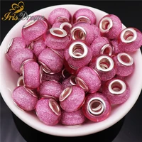 10pcs rondelle glitter round big hole murano resin beads spacer fit pandora bracelet diy chain european beads for jewelry making