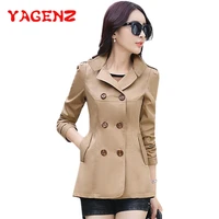 yagenz double breasted jacket women thin short coat chaqueta mujer fashion long sleeve coat women elegant jacket casual coat 373