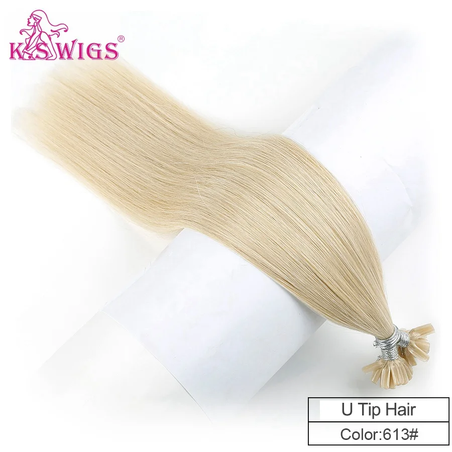 #613 K.S парики 1" 20" 2" 28" прямые человеческие волосы Remy для наращивания с u-образной окантовкой, Предварительно Связанные кератиновые капсулы, человеческие волосы - Цвет: #613