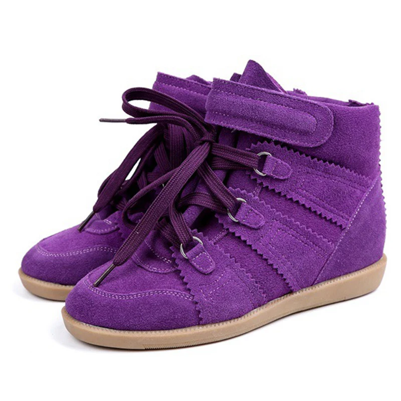 KOREDUO Women Purple Suede Leather Ankle Boots Female increased Platform short boots Hook Loop Sneakers Casual botas mujer ms | Обувь