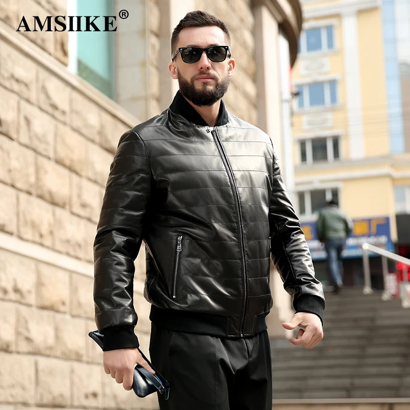 AMSIIKE 2017 Мужская Стеганая Куртка Кожаная С Коротким Воротником Под Резину A83001|jacket