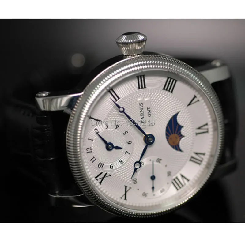 

Parnis мужские часы с белым циферблатом, 42 мм, GMT, Moon Phase, PA060