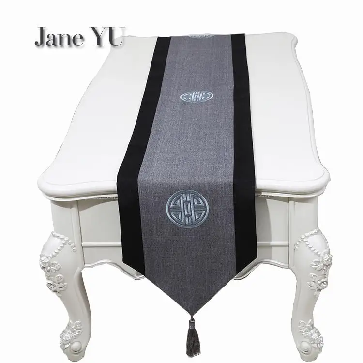 JaneYU Table Flag New Chinese Modern Simple Style Classical Restoration Tea Cloth Art Embroidery Hemp | Дом и сад