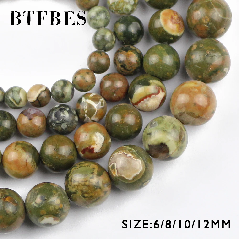 BTFBES Bird Rock Beads Natural Green Color Stone 6 8 10 12mm Ore Round Loose For Jewelry Accessories Bracelet Making DIY | Украшения и