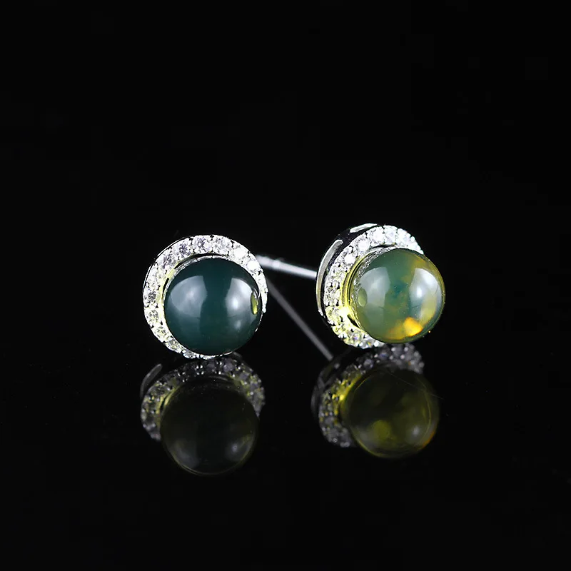 New Arrival Mexico Blue Ambr Stone Vintage Handmade 925 Sterling Silver Stud Earrings For Women High Quality CZ | Украшения и