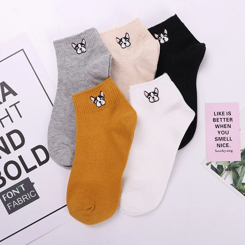 Весенне-летние носки для женщин, хлопковые носки harajuku, милые носки с вышитой собачкой из мультфильма, Женские повседневные носки, 5 пар - Цвет: style 2