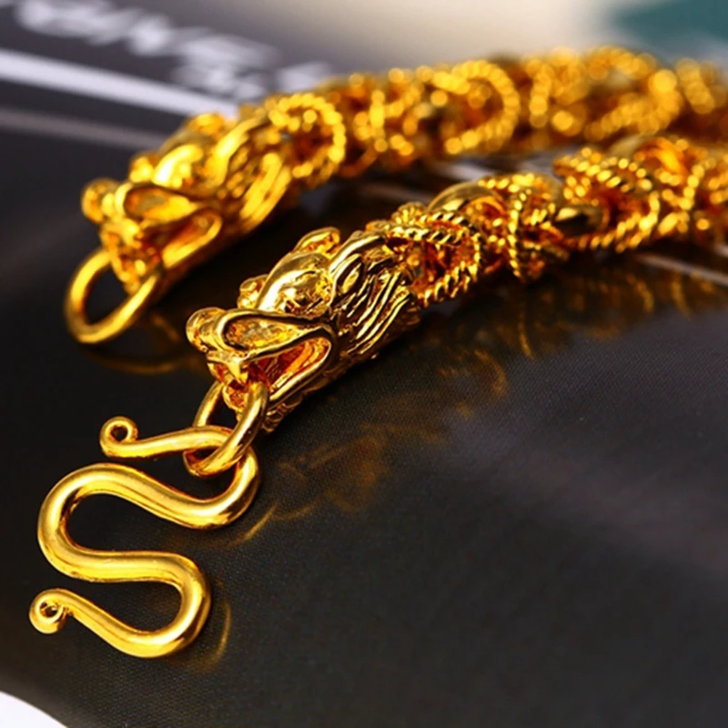 Массивное мужское ожерелье с драконом позолоченное желтое цепочкой|chain link|necklace