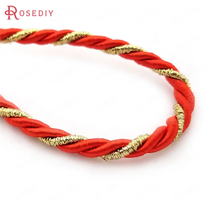 

20 Meters 3MM 4MM 5MM Gold color Thread and Color Polyester Three Strands Twisted Rope Cords Diy Jewelry Findings Accessories