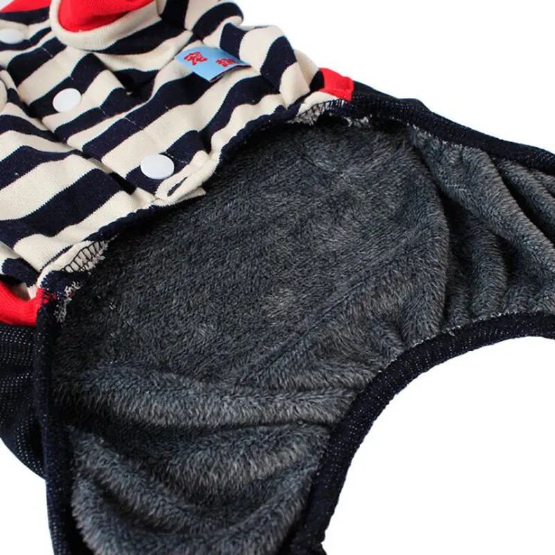 Зимний полосатый теплый комбинезон для собак с принтом в виде героев