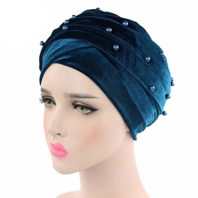 Бархатные тюрбан головные повязки хиджаб голова Scarfvelvet роскошные женские бархатные тюрбан повязки бисером шипованные перламутровые удлиненные