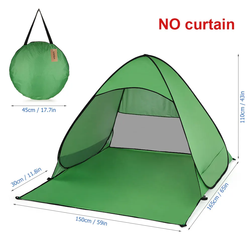 Green NO curtain Lixada Автоматический Мгновенный Всплывающий пляжный тент Кемпинг водонепроницаемый кабина открытый тент 2 Человек Палатка легкий УФ Защита укрытие - Цвет: Green NO curtain