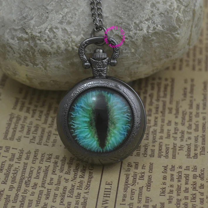 Модные красные синие зеленые карманные часы drgon глаз ожерелье Женские на цепочке