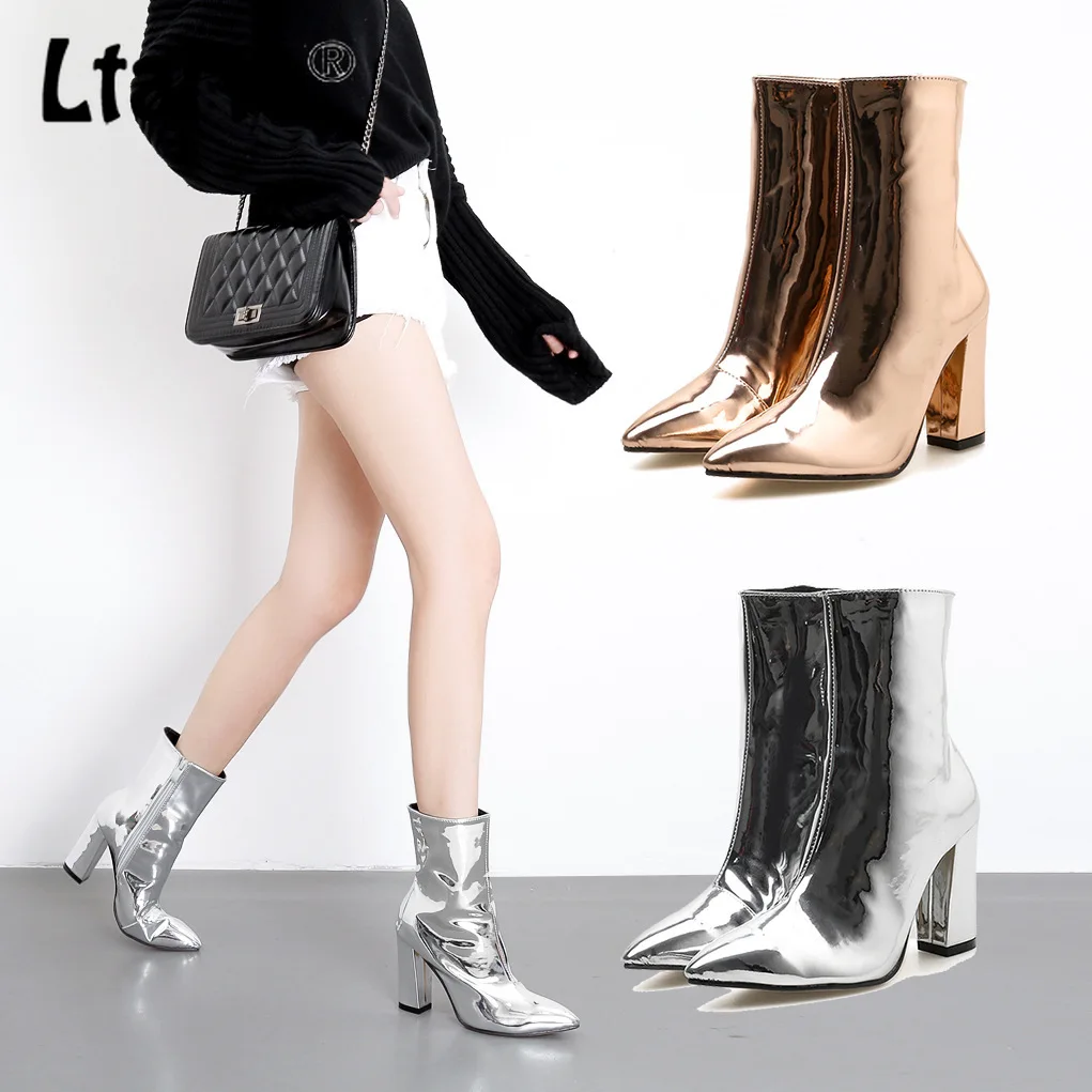 Женские ботильоны золотистого и серебристого цвета модель сезона осень зима