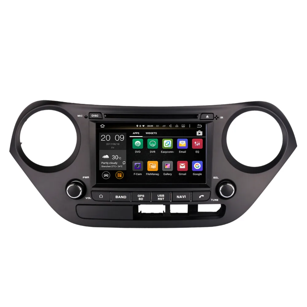 Автомобильный GPS-блок управления с DVD-мультимедиа плеером на Android 8.0 Octa Core, 4GB RAM для Hyundai I10/Hyundai Grand i10 2013 года выпуска с рулем слева.
