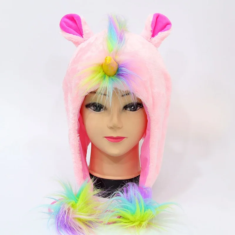 Новые творческие Rainbow Unicorn Плюшевые Hat Косплэй Hollaween зима теплая Мужская Для