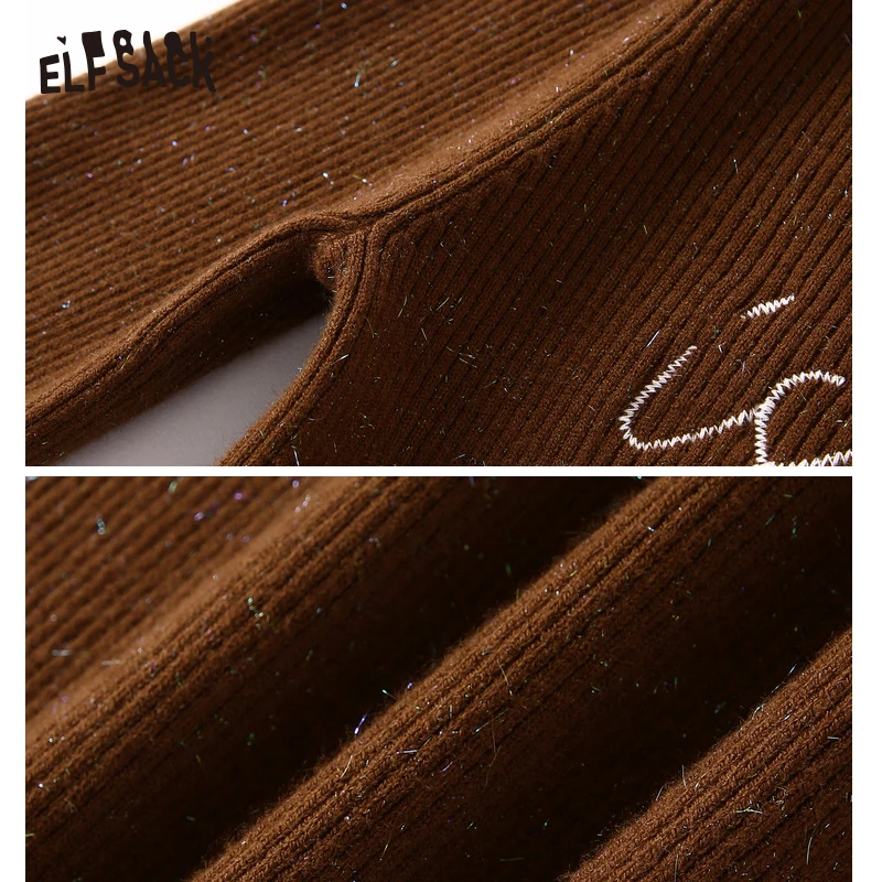 ELFSACK Letter Embroidery Turtleneck Hand Knitted Women Sweaters Autumn Fashion Skinny Female Pullovers Streetwear Clothing | Женская