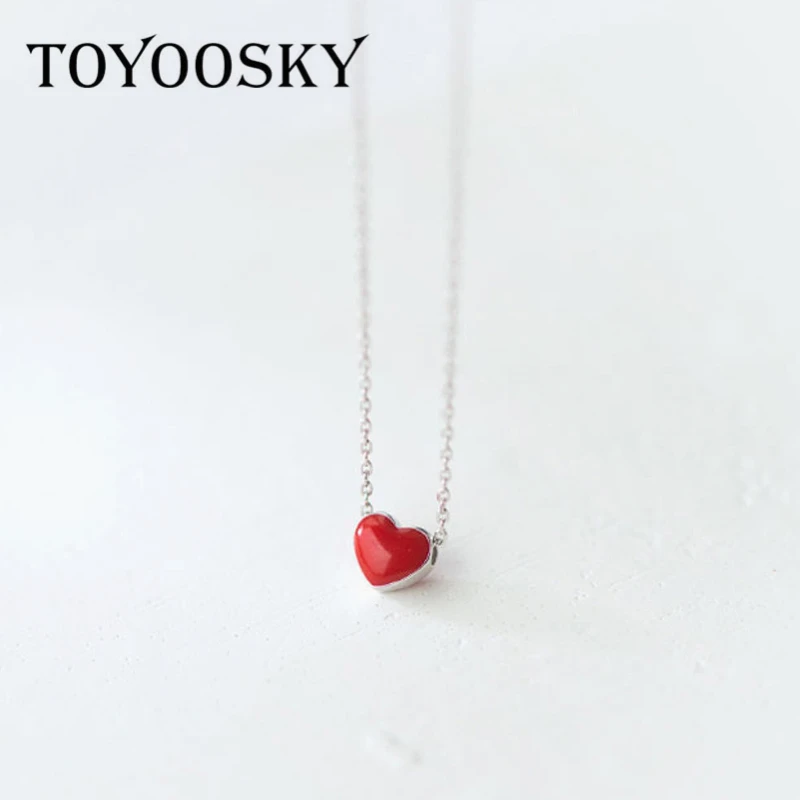 Женское ожерелье из серебра 925 пробы с подвеской в виде красного сердца|heart pendant
