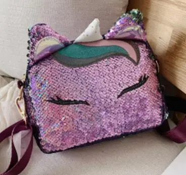 Фиолетовый Women Sequin Bag Cartoon Animals Handbags Shoulder Pack Bag Female Small Crossbody Bags For Ladies Messenger Bags Fashion - Цвет: Фиолетовый