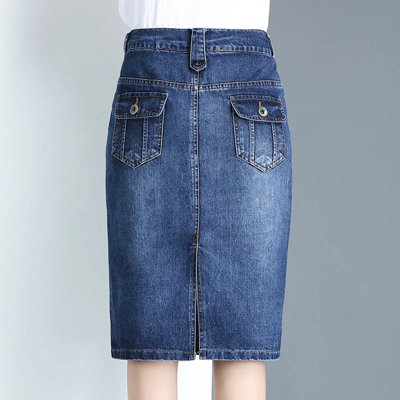 Женская джинсовая юбка длинная облегающая с карманами на талии весна-лето 3293 |