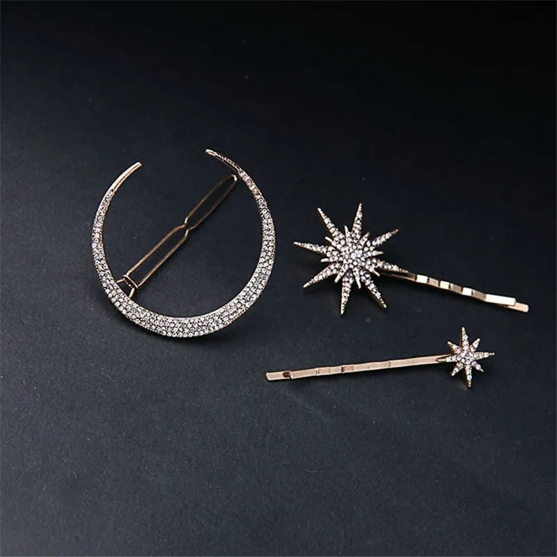 Заколка пряжка для волос с кристаллами золотого цвета|wedding hair accessories|star barretteclip
