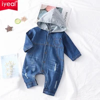 iyeal spring autumn toddler baby boys girls hooded long sleeve soft denim romper jumpsuit outfit kids infant clothes for 1 3t