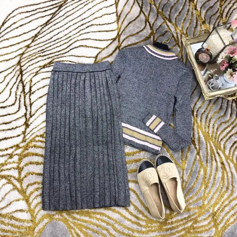 Женский комплект из двух предметов теплый вязаный свитер с высоким воротом и