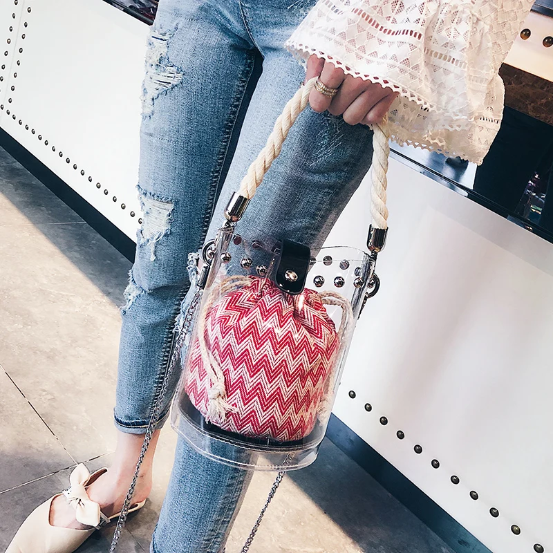 Летние прозрачные сумки-ведра через плечо для женщин 2018 Желейная пластиковая