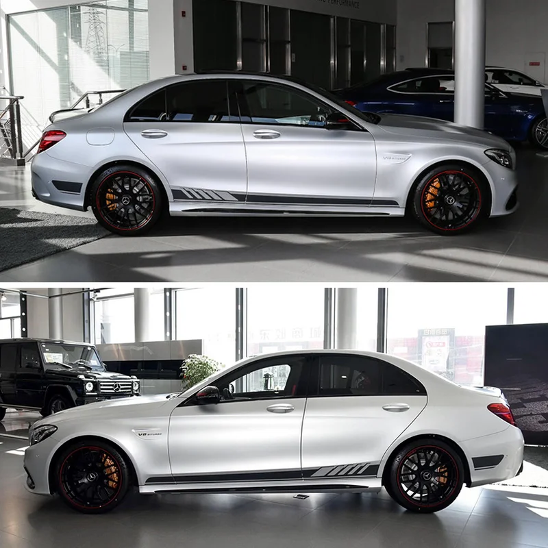 1 пара матовый черный автомобиль боковые стикеры декоративные для тела Mercedes Benz AMG