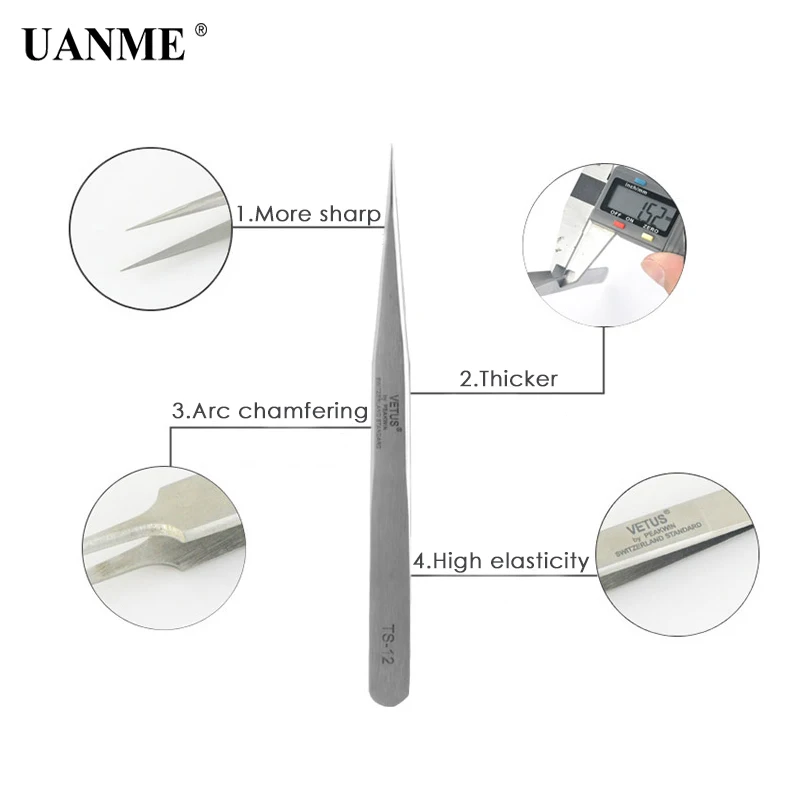 UANME 100% Genuine Vetus ST Series New HRC 30 Ultra Precision Stainless Tweezers Mink Eyelash Extensions Anti Acid | Инструменты